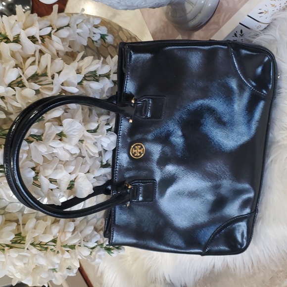 Vtg Tory burch black leather top handle shoulder bag - Picture 14 of 17